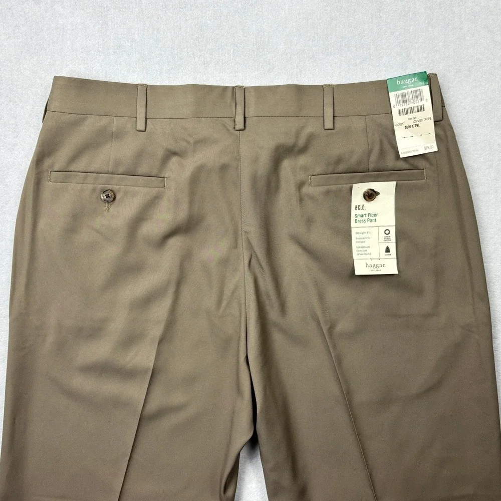 Haggar‎ eCLO Dress Pants Mens 36x29 Medium Taupe Flex Gabardine Flat Front NWT
